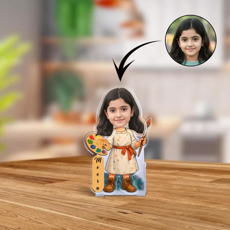 Personalized Artist Bobblehead Caricature   Custom Name Acrylic Standee with Battery Powered Shaking Head  Girls Room Creative Desk Decor & Gift for Kids & Art Lovers